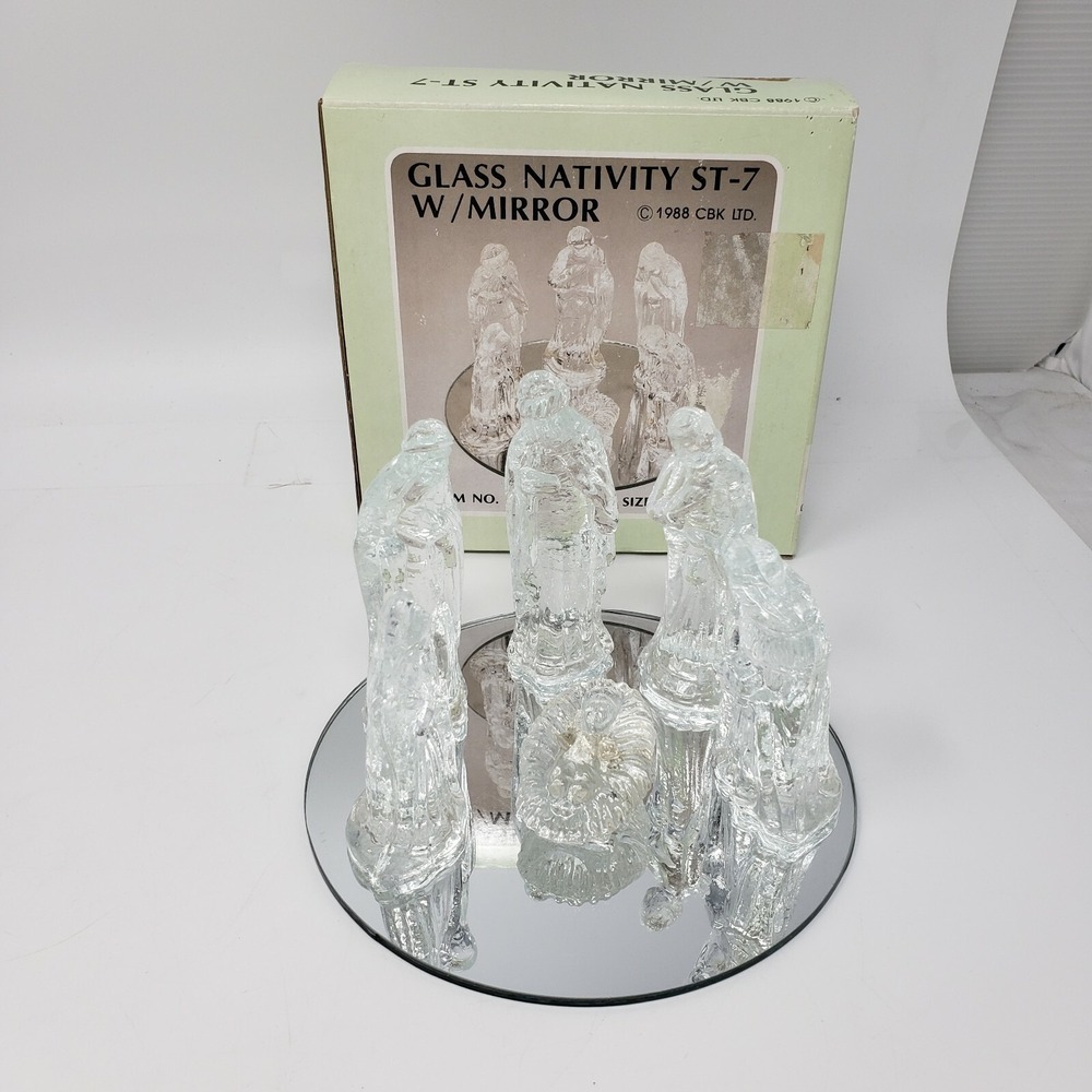 Vintage Nativity Scene 7 Piece Glass Mirror Base CBK Ltd. 1988 Great Condition